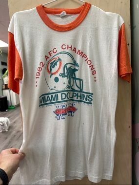 1982 AFC Champions Miami Dolphins Graphic Tee - Orange Trim